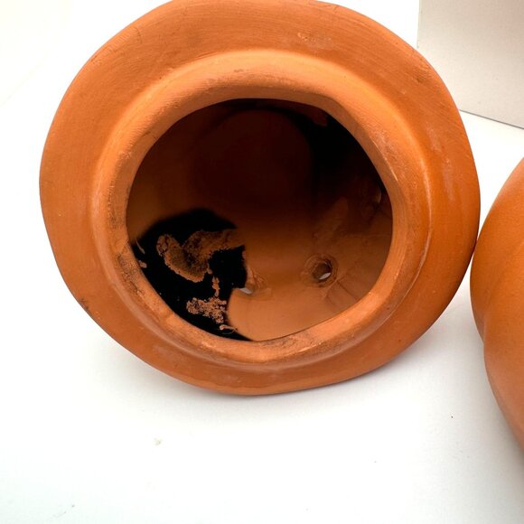 Vintage Jack-O-Lantern Red Clay Terra Cotta 5"  Halloween Pumpkin Candle Holder - Picture 3 of 9